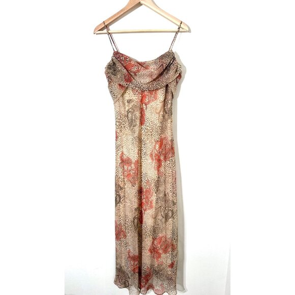 Alyn Paige Dresses & Skirts - Vtg Y2K Alyn Paige Cheetah Print Paisley Maxi Dress Cowl Neck Chiffon Fairy